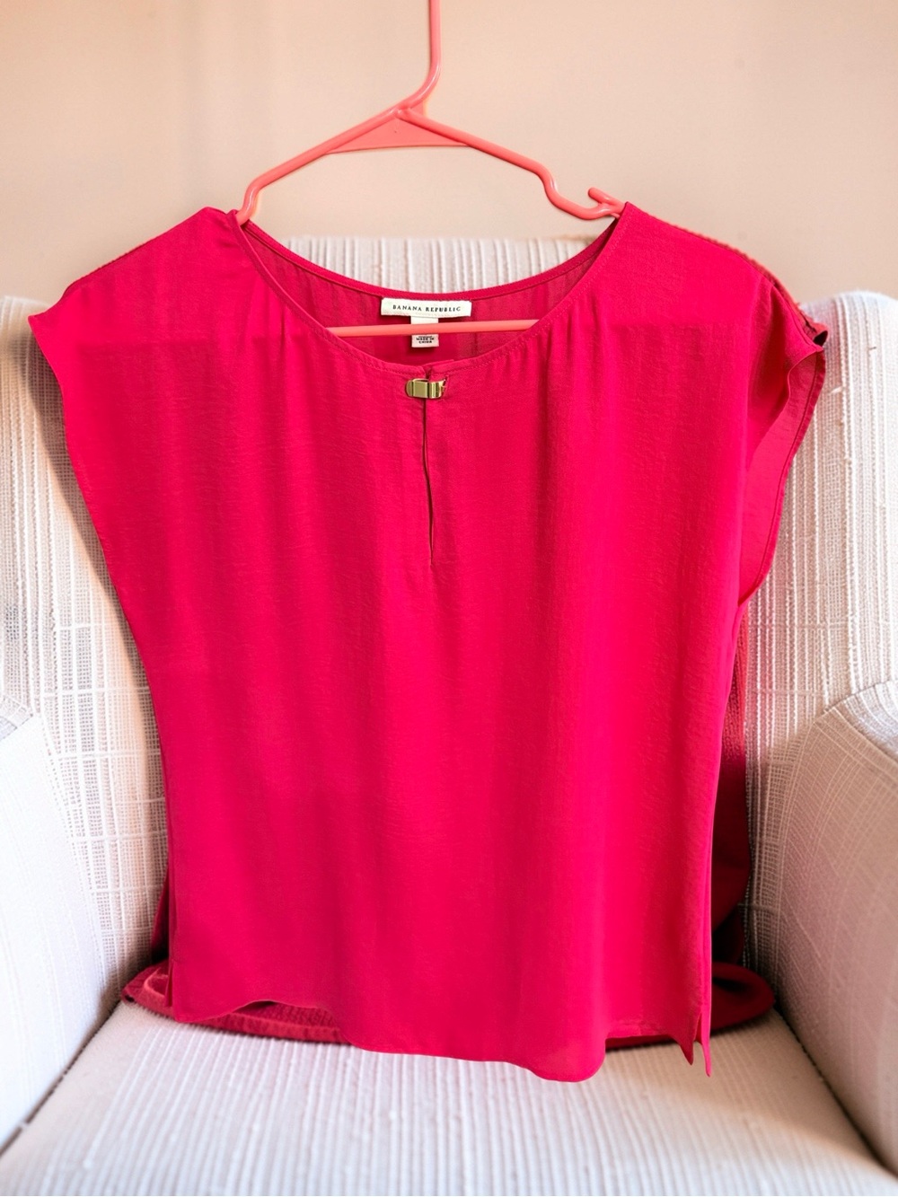 Banana Republic Hot Pink Cap-Sleeve Blouse with Gold Accent